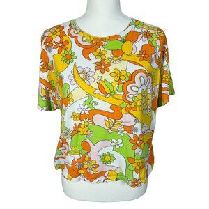 Zara Groovy 70s Boxy Crop Top T Shirt Hippie Women's Size M
